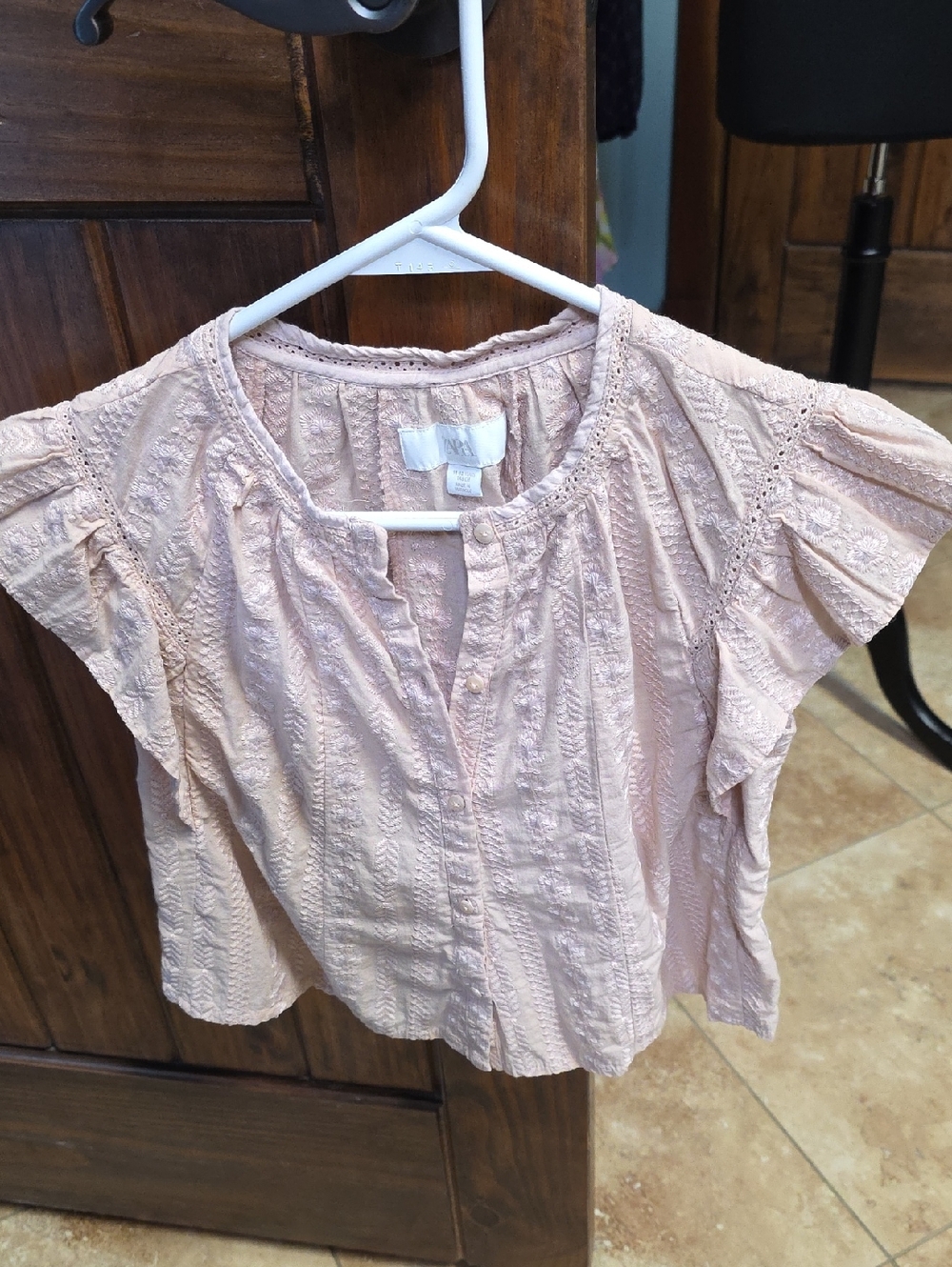 Zara Girls Light Pink Textured Flutter Sleeve Top - Size 11-12